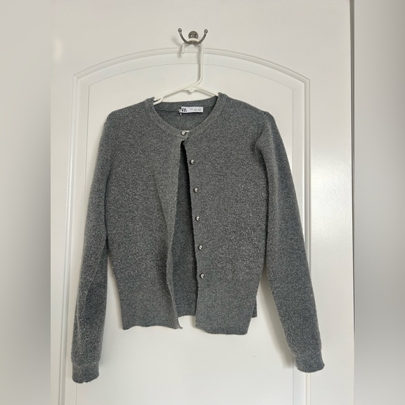Zara Sweaters - Zara grey minimalist silver bead button cardigan size small